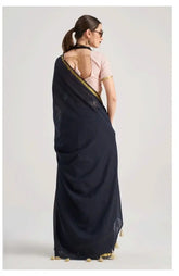 India Silk Black Sarees Crafted From Soft Viscose Mul Fabric Offer A Perfect Blend Of Comfort And Elegance